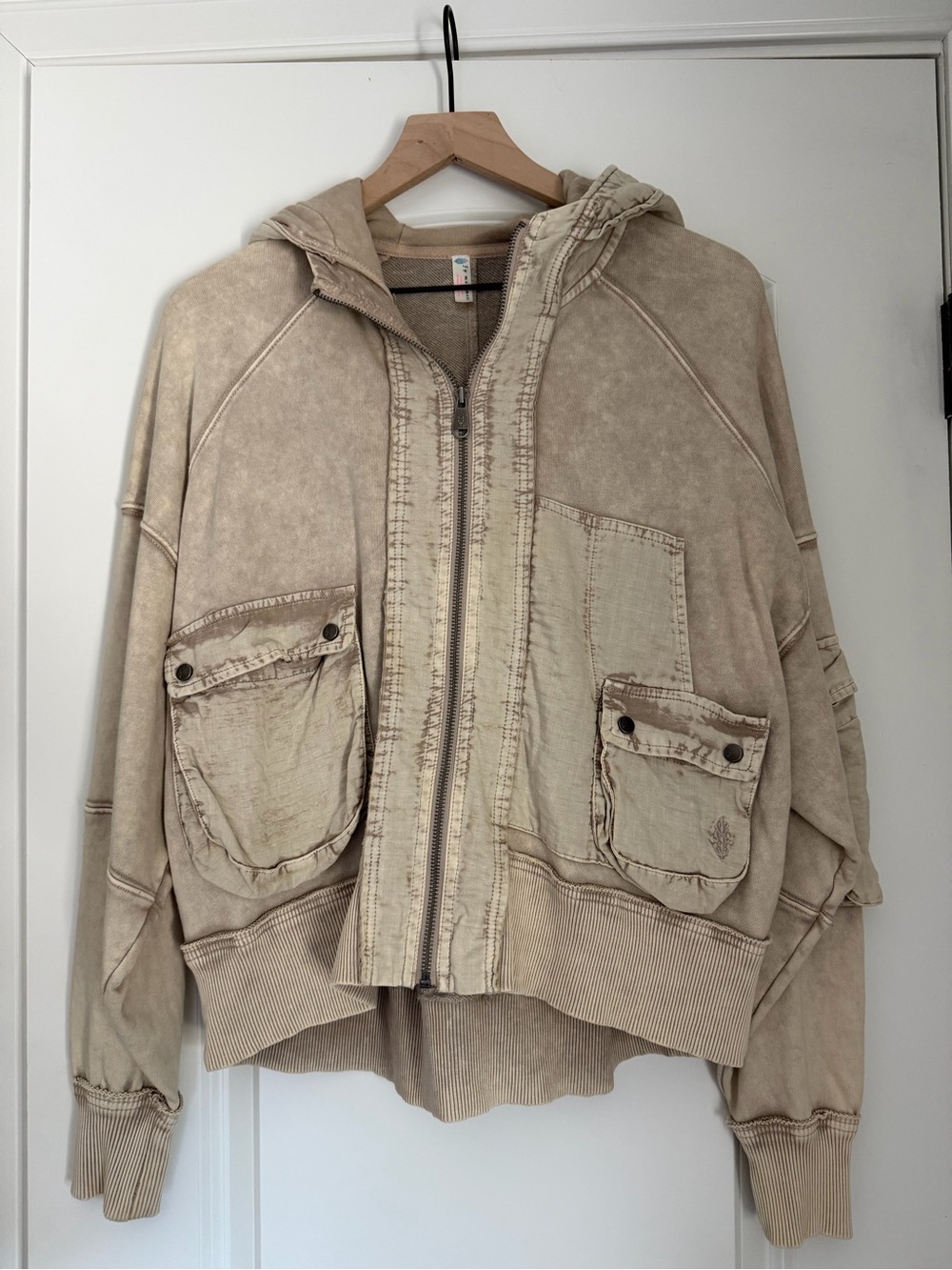 FP Movement by Free People Washed Beige Utility Hoodie Jacket